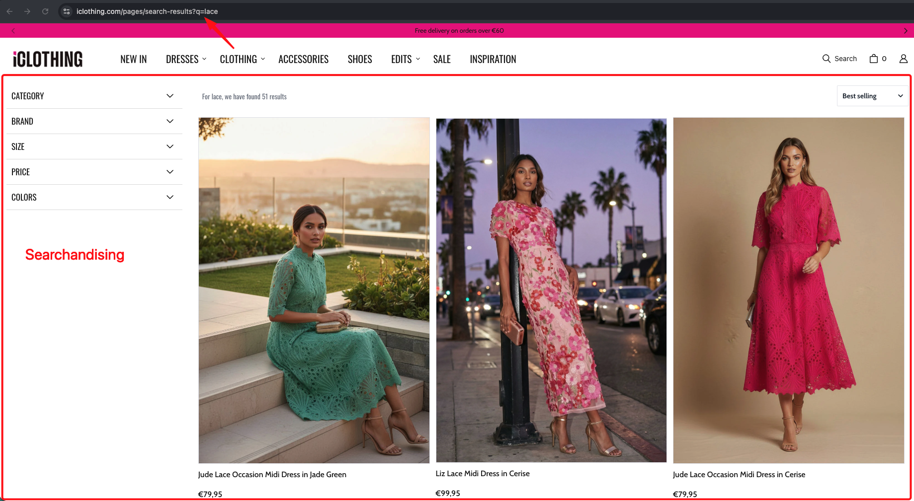 Real world example of the searchandising desktop layout with sidebar filters and product grid