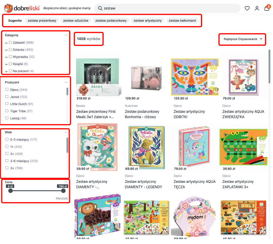 Real world example of the searchbox after search with live product results
