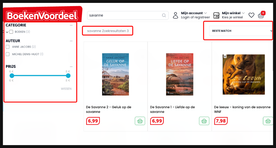 Real world example of the searchbox after search with live product results